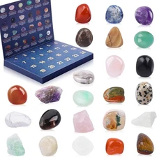 Crystal Advent Calendar 2025 for Kids, 24 Natural Gemstones & Colorful 