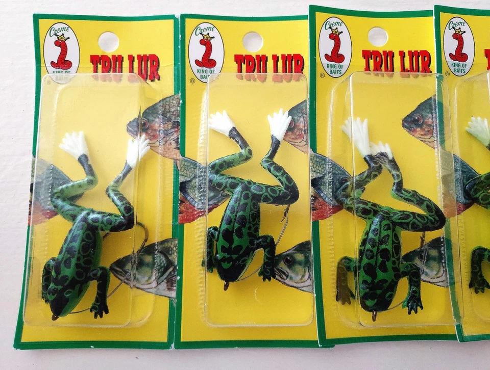 Lote de 5 señuelos de pesca de lubina sin malezas realistas para rana Creme Tru-Lur 4" - rana verde Foto 2 de 3