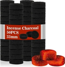 MAQIHAN 50PCS Incense Charcoal Briquettes - Charcoal Tablets Incense Burner Char