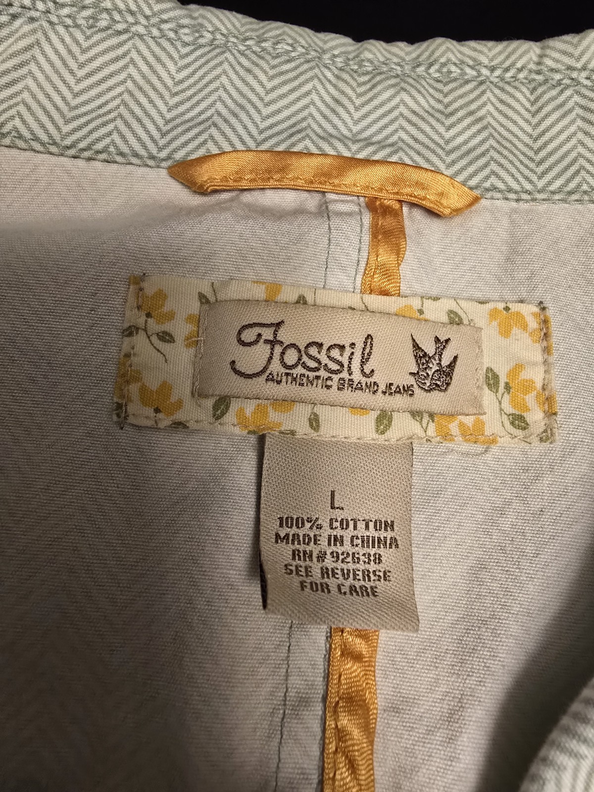 Fossil Light Green Herringbone Button Jacket Coll… - image 5
