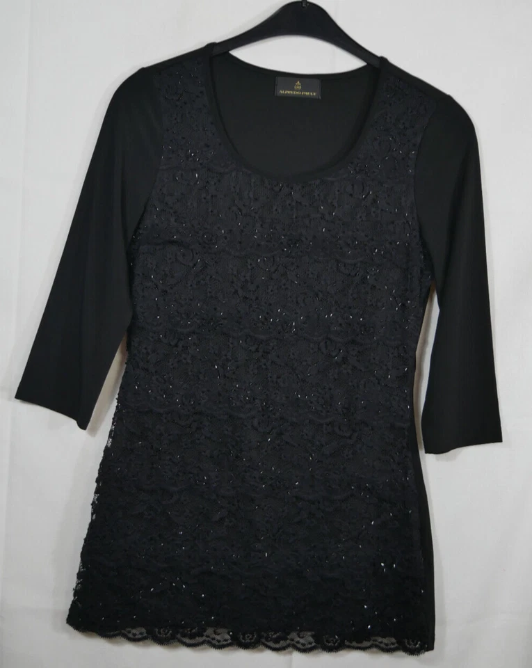 ALFREDO PAULY Elegantes Stretch Blusen Shirt Schwarz Spitze Glitzer Steine Gr 38 - Bild 3 von 4