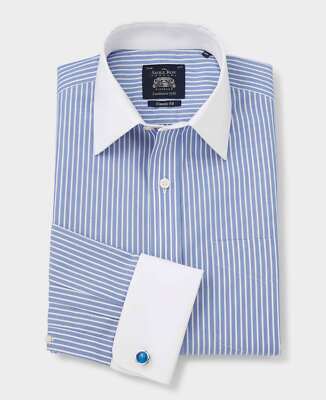 Savile Row Company klassische blau gestreifte bügelfreie Winchester formelle Herrenhemden