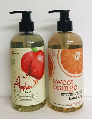 Sweet Orange with Coconut Oil & Apple with Rose Oil Hand Soap 16 fl oz Each