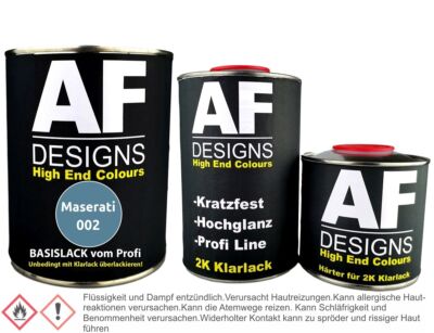 Autolack für Maserati 002 Bleu Celeste Metallic 1,25L Klarlack Set