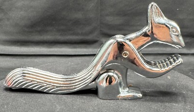 Vintage Metal Squirrel Nutcracker Chrome Finish Cute Animal