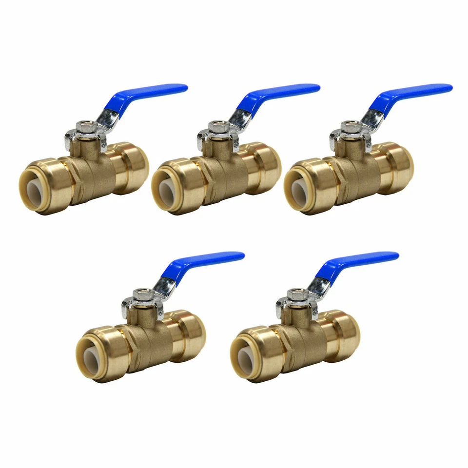 EFIELD 5 PCS 3/4" PUSH FIT BRASS BALL VALVE FULL PORT CLIP TOOL, LEAD FREE