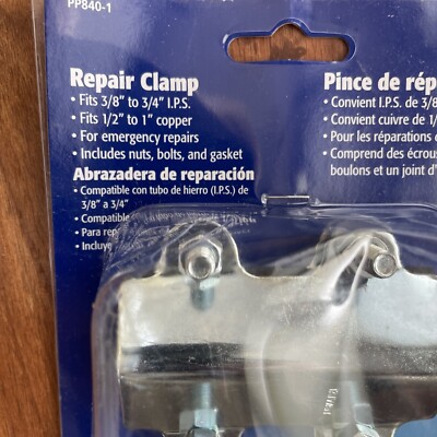 Plumb Pak PP840-1 Pipe Repair Clamp – Universal/Adjustable, 3/8" To 3/4" IPS, Includes Nuts, Bolts & Gasket (Silver)