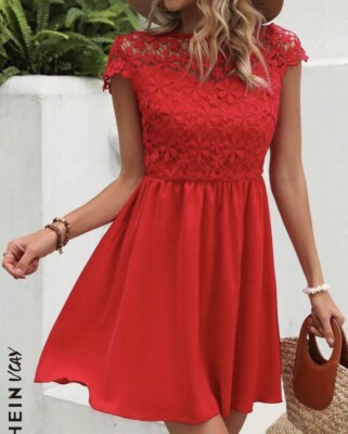 New Red Guipure Lace A-line Dress - Small Size, Shein - above-the-knee dress  | eBay