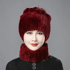 Winter Warm Fur Hats Scarf Women Real Rex Rabbit Beanie Cap With Fox Fur Fluffy