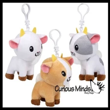 3 Goat Plush Stuffed Animals with Clip - Adorable Farm Animal Toy - Plush - Soft