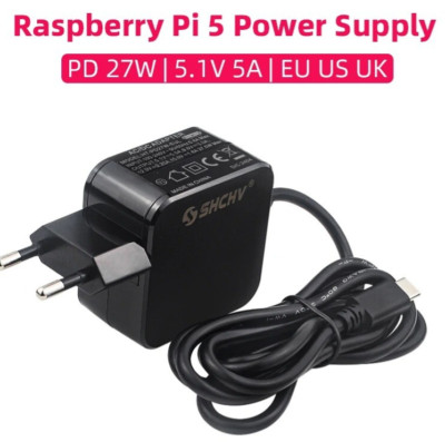 Raspberry Pi 5 Charger Source, PD 27W 5.1V 5A, Type C, Europe
