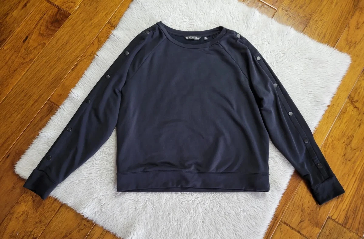 Athleta SNAPPY Sweatshirt Pullover 353394 Long Sleeve Black Snaps