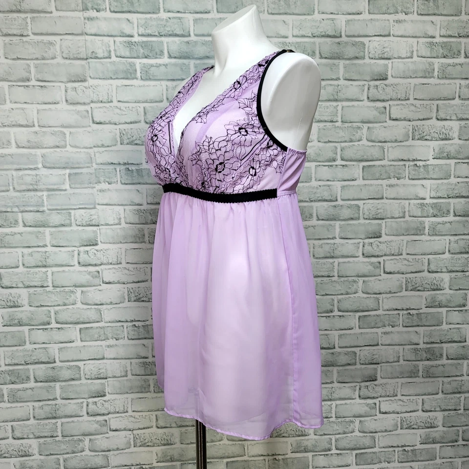 CACIQUE 18/20 Lila Negro Encaje Muy Sexy Babydoll Camisón Chemise Foto 4 de 4