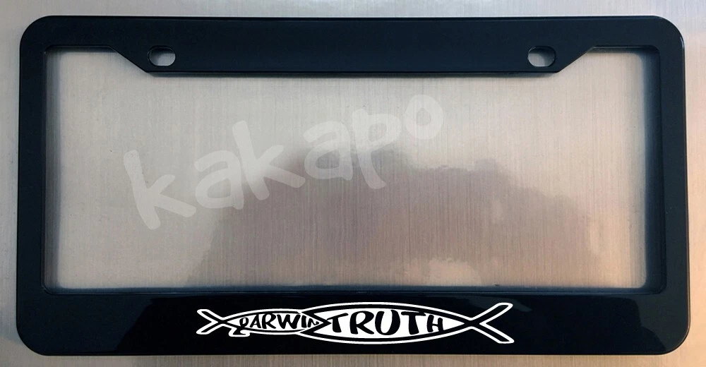 Black Metal Truth Fish Eats Darwin Fish License Plate Frame