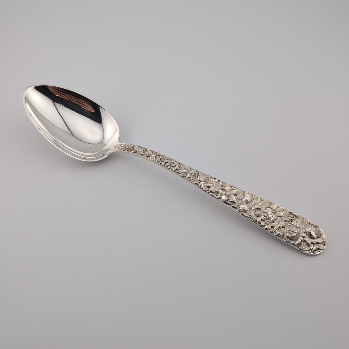 Kirk Repousse Sterling Silver Oval Soup Dessert Spoon 1/4