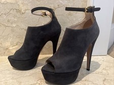 Prada Suede Peeptoe Ankle Strap Platform Booties 37 Gray EUC