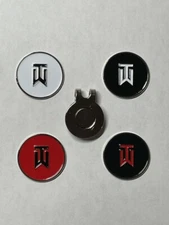 (4) Tiger Woods TW Nike 1" Coin Golf Markers W/BONUS HAT CLIP - A Great Deal!