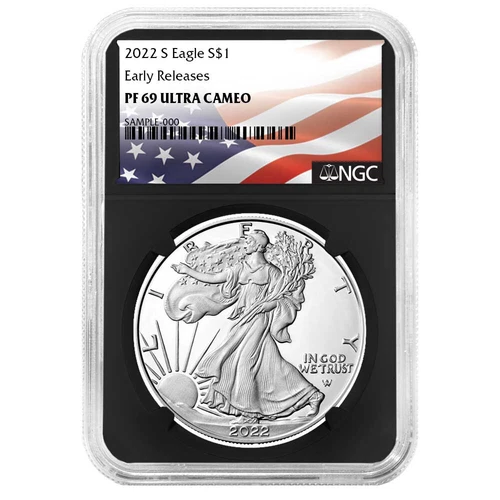 2022-S Proof $1 American Silver Eagle NGC PF69UC ER Flag Label Retro Core