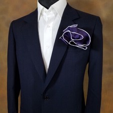 NEW - Men's 2-in-1 Pouf Round Pocket Square - Dark Purple Satin with White Trim