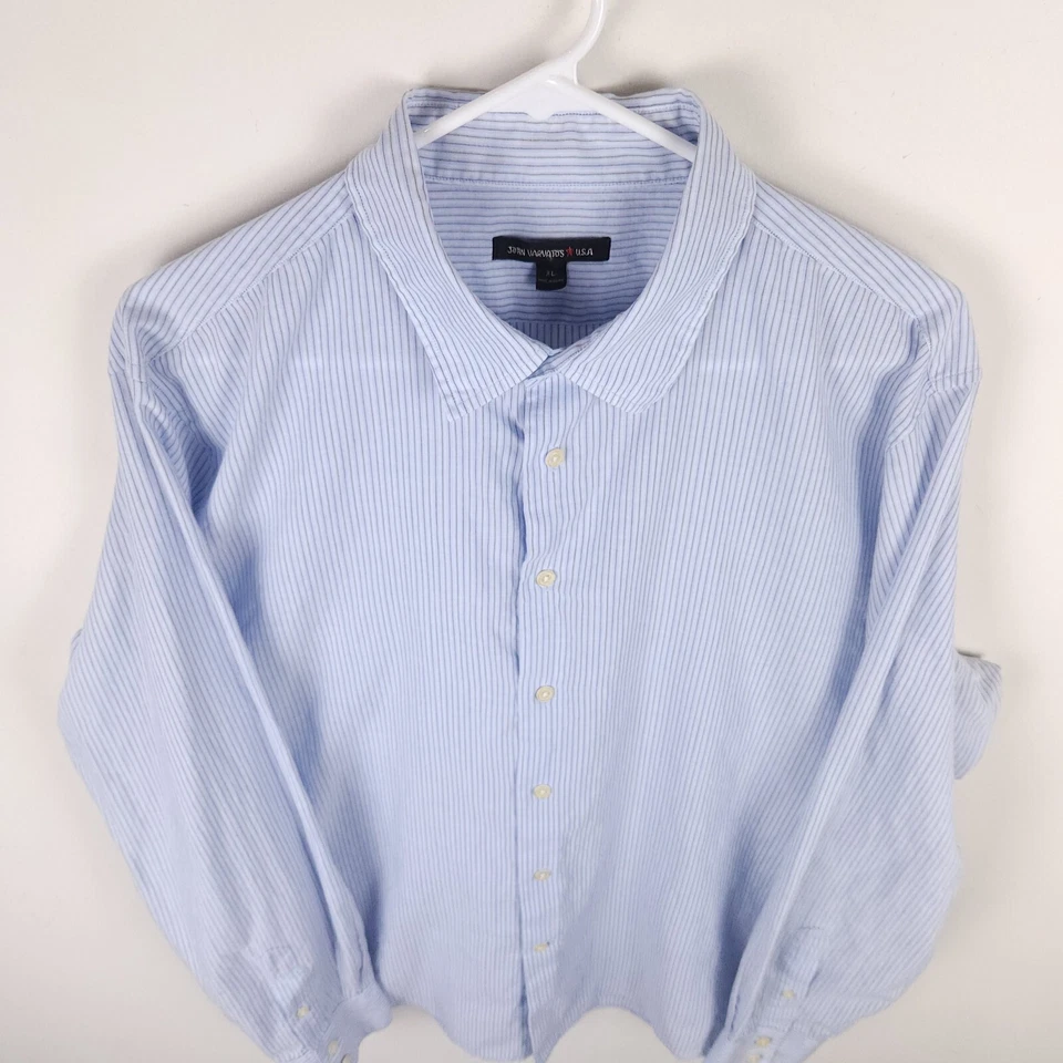 Camisa John Varvatos Para Hombre XL Azul Rayas Algodón Abotonada Delgada Ligera Foto 3 de 4