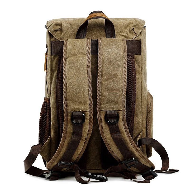 ALLACKI Waterproof Shock-resistant Canvas Camera Bag Retro Style Travel Backpack - Image 4 of 4