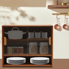 Kitchen Pantry Sideboard Bamboo Small Storage Cabinet Sliding Door Cupboard