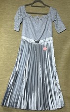 Chi Chi London Tyana Dress Size UK 12 Satin Blue Pleated Lace New