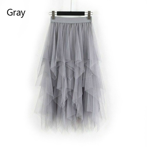 Mode Frauen Tüll Netz Rock Elastisch Hohe Taille Schichten Plissee Maxi Langes Kleid - Bild 17 von 18