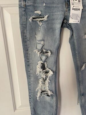 NWT Zara The Slim Boyfriend Beach Blue Light Wash Mid Rise Distressed Jeans  2 | eBay UK