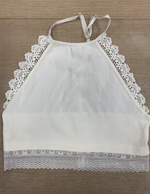 Lace Trim Halter Style Bralette White Size Large Brand New