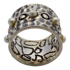 BEAUTIFUL STERLING SILVER MOTHER OF PEARL 14MM SIZE:7 RING 11.1GR 1703