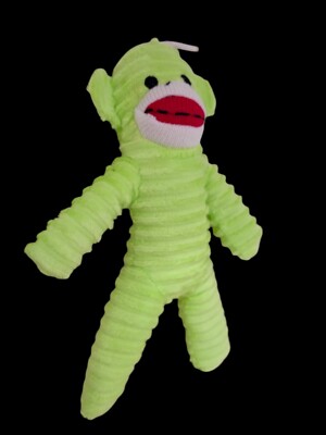 GREEN SOCK MONKEY Soft Cozy Plush Squeaky Dog Toy 9'' Small - Medium Puppy Dogs