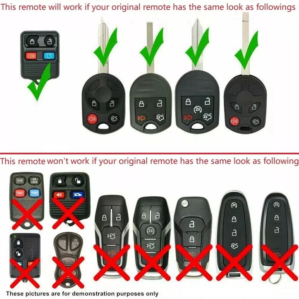 2 Se Adapta a 2000 2001 2002 2003 2004 Ford Mustang Taurus Excursión Coche Mando a Distancia Llavero Foto 2 de 4