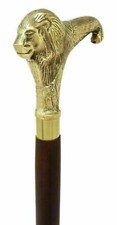Walking Stick Cane Vintage style Brass Solid Designer Lion Head Handle Wooden