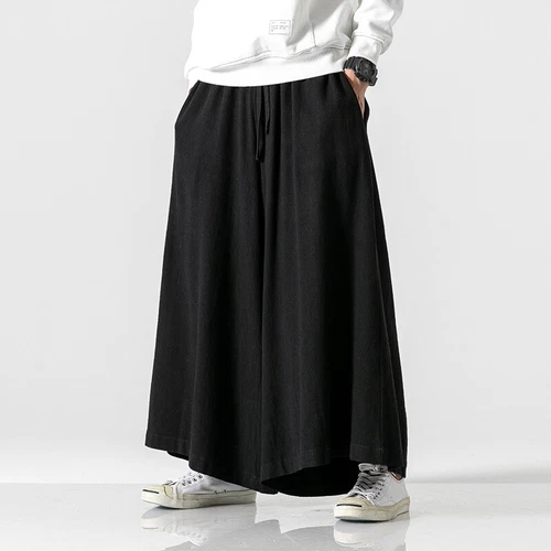 Mens Cotton Linen Casual Pants Large Wide Leg Pants Loose Fit Trousers Solid - Picture 14 of 21
