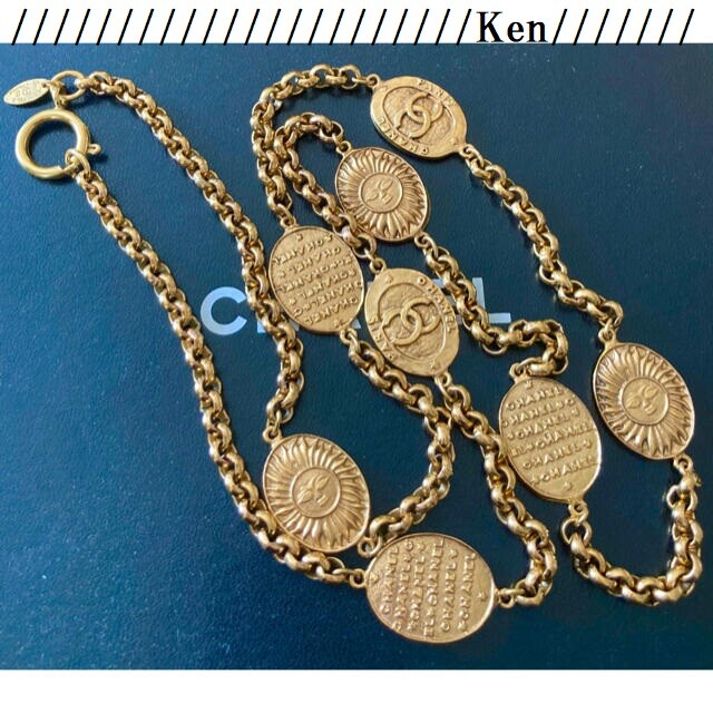 CHANEL Necklace AUTH Coco Mark Logo chain Vintage Rare Coin Medal