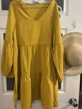 Yellow Boho Dress With Loose Fit Size Medium Women