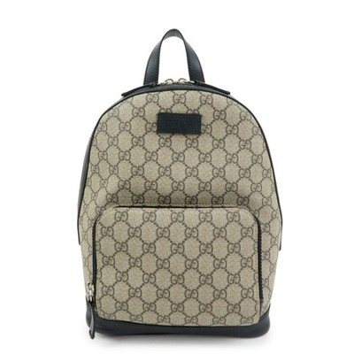 GUCCI GG Supreme Leather Backpack Rucksack Beige Black 429020 Authentic Used F/S