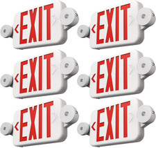 6 Pack Red Exit Signs with Emergency Lights, Two LED Adjustable Head Emergency E