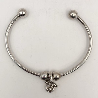 Sterling Silver Charm Bracelet Bangle W/ Disney Chamilia Mickey Mouse Charm