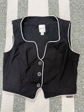 Maeve Vest Womens XS Black Contrast Piping Belted Tailored Suit Chic Workwear