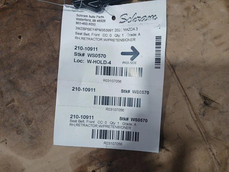 Seat Belt Front Passenger Retractor Fits 19-23 MAZDA 3 3107056 - Image 3 of 4