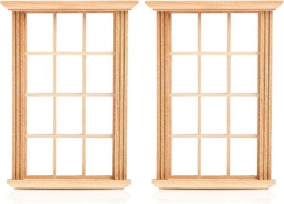 2Pcs 1/12 Scale Miniature Dollhouse Windows   12-Pane Lattice Window Frame Model