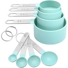 Nesting Measuring Cups and Spoons Set Stainless Steel Handle for Dry and Liquid