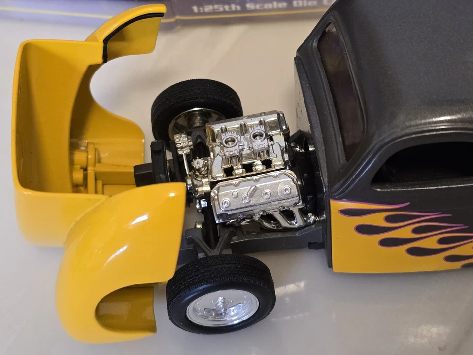 Eastwood 1941 Willys Coupe Street Rod SpecCast 1:25 Diecast Bank Gray w/ Flames - Image 2 of 4