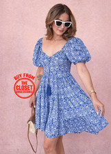 ZARA Blogger Fave Blue White Cotton Mini Dress NWT