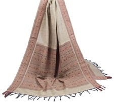 Sushila Vintage Brown Dupatta Art Cotton Hand Woven Floral Indian Long Stole