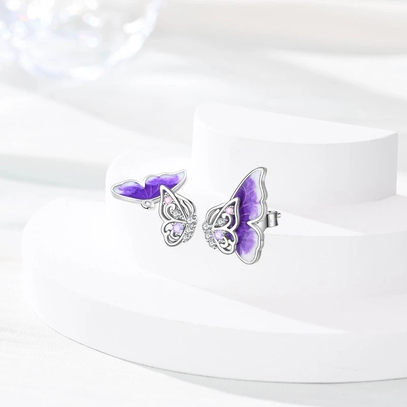 Pendientes PANDACH 925 plata esterlina esmalte mariposa tachuelas mujeres niñas regalos Foto 2 de 4