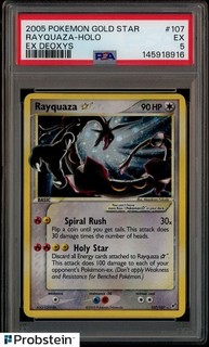 2005 Pokemon Gold Star Ex Deoxys #107 Rayquaza Holo PSA 5 EX EU Print Swirl