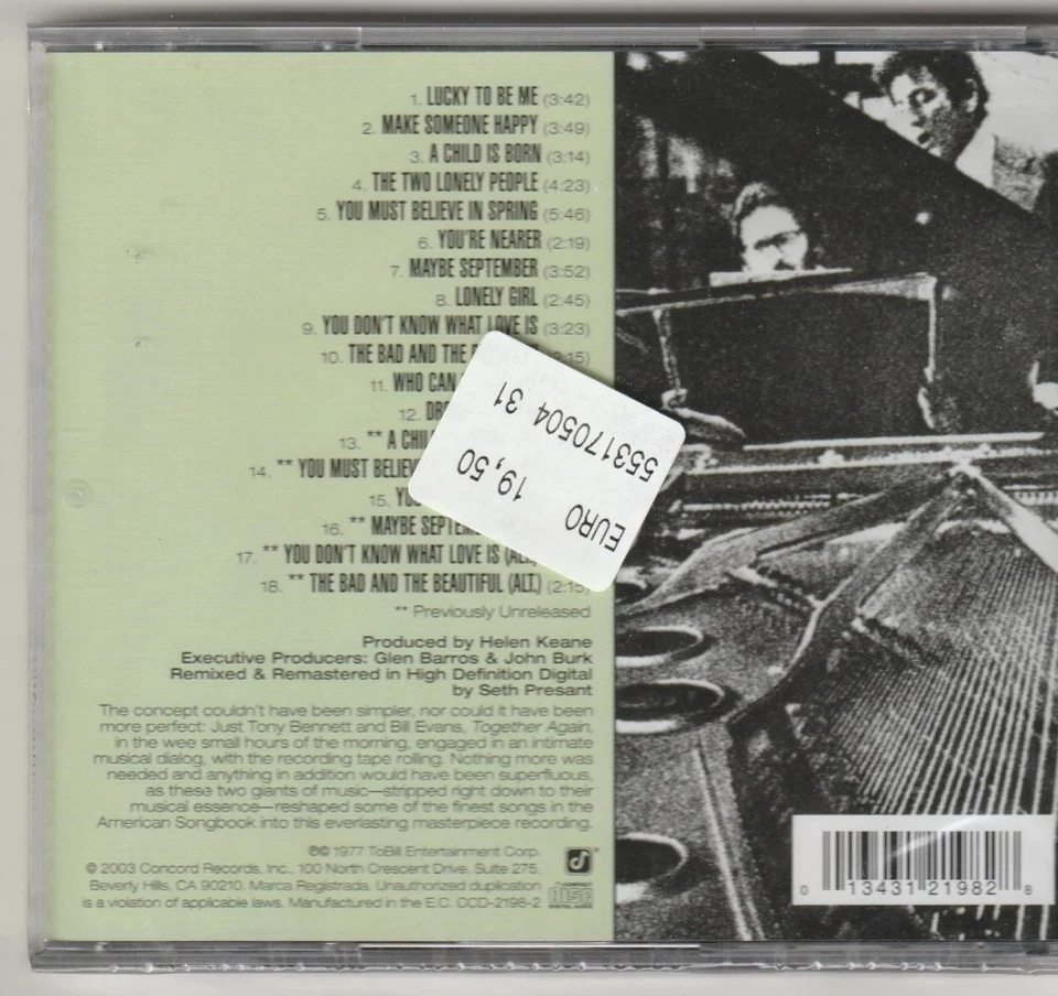 Tony Bennett and Bill Evans. Together Again (1977) CD NUOVO The Two Lonely Peopl - Imagen 2 de 2